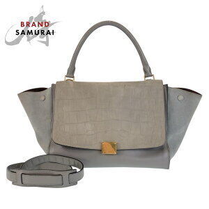 Celine Crocodile trapeze bag gray handbag shoulder leather suede
